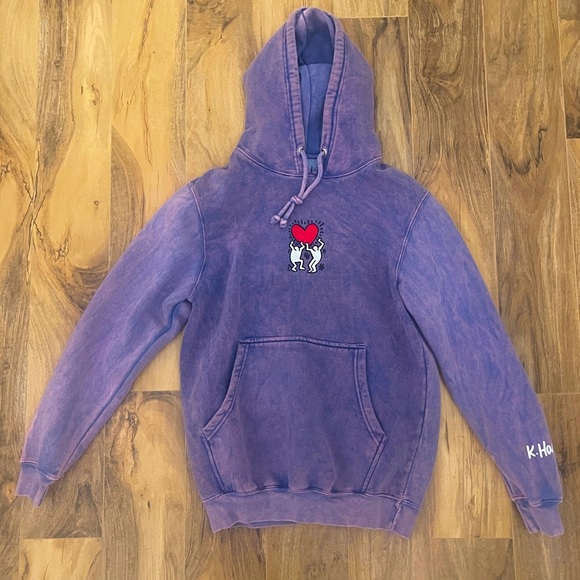 Urban Outfitters Ripple Junction Keith Haring Hoodie/Purple/Red / Small Like New - Picture 1 of 5